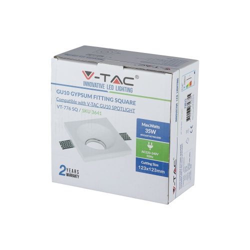Süllyesztett mennyezeti lámpatest GU10 négyzet, fehér VT-776 V-TAC