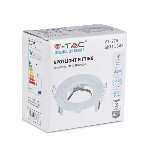 Mennyezeti lámpatest süllyesztett GU10 kerek fehér VT-774 V-TAC