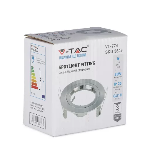 Süllyesztett mennyezeti lámpatest GU10 kerek szatén nikkel VT-774 V-TAC