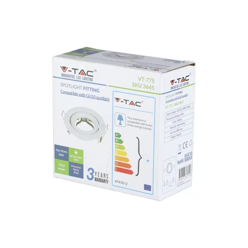 Mennyezeti lámpatest süllyesztett GU10 kerek fehér VT-775 V-TAC
