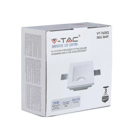 Mennyezeti lámpatest süllyesztett GU10 négyzet, fehér VT-763 V-TAC