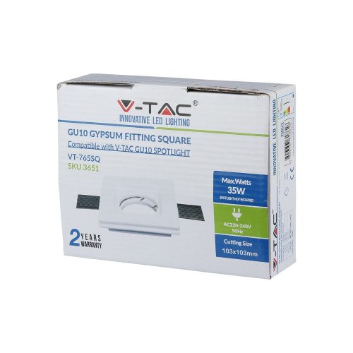 Süllyesztett mennyezeti lámpatest GU10 Négyzet Fehér VT-765 V-TAC