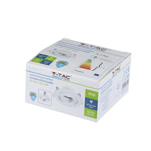 Mennyezeti lámpatest süllyesztett GU10 kerek fehér VT-700 V-TAC