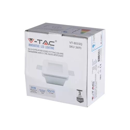Süllyesztett mennyezeti lámpatest GU10 Négyzet Fehér VT-801 V-TAC
