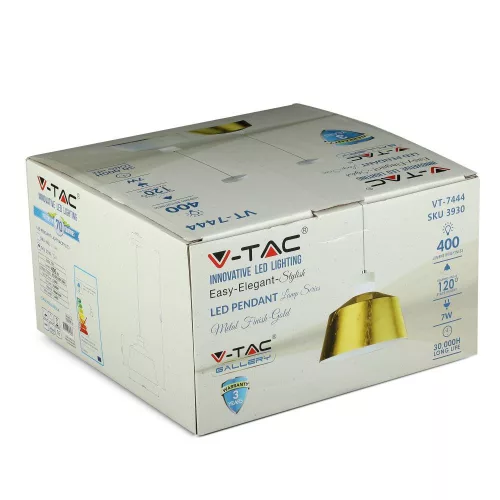 Függesztett lámpa 7W 3000K LED arany FÜGGŐLÁMPÁK VT-7444 V-TAC