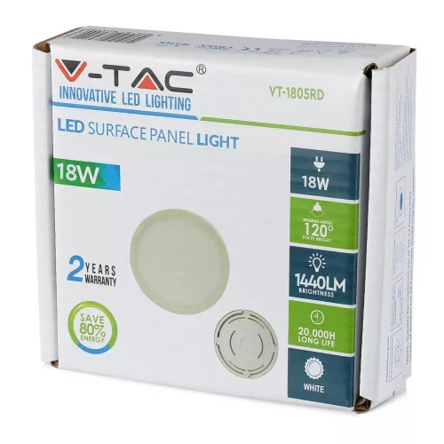 Felületre szerelt LED panel 18W 3000K Round FLICKER FREE VT-1805 V-TAC