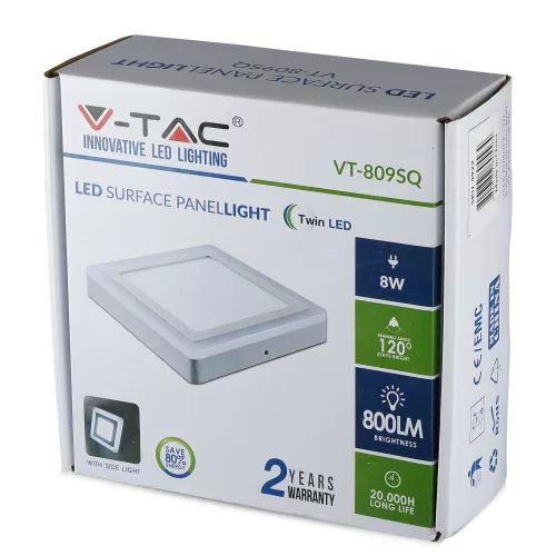 Felületre szerelhető LED panel 8W 3000K Square VT-809 V-TAC