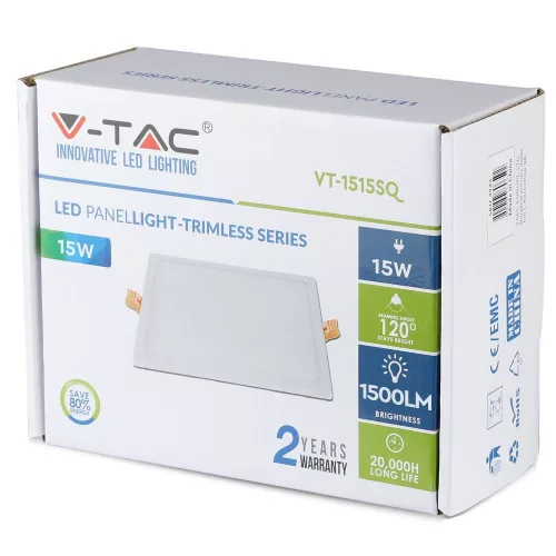 Süllyesztett LED panel 15W 3000K SLIM Square VT-1515 V-TAC