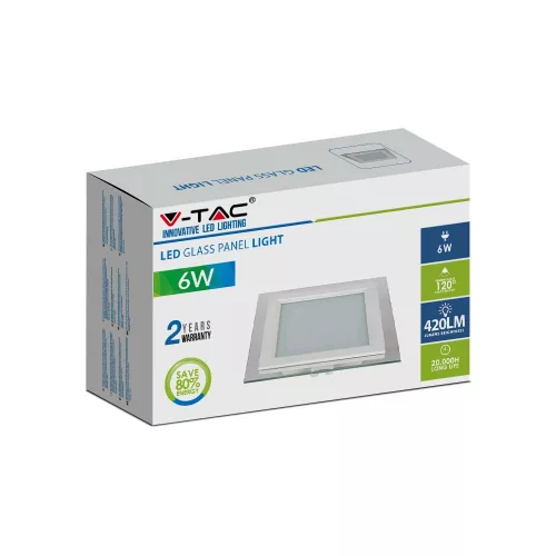 Süllyesztett LED panel 6W 4000K Négyzet FLICKER FREE VT-602G V-TAC