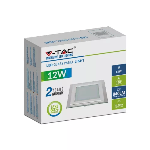Süllyesztett LED panel 12W 4000K Négyzet FLICKER FREE VT-1202G V-TAC
