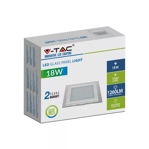 Süllyesztett LED panel 18W 4000K Négyzet FLICKER FREE VT-1881G V-TAC
