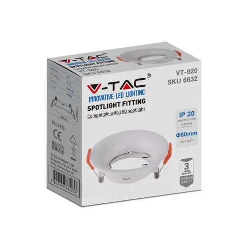 Mennyezeti lámpatest süllyesztett GU10 kerek fehér VT-920 V-TAC
