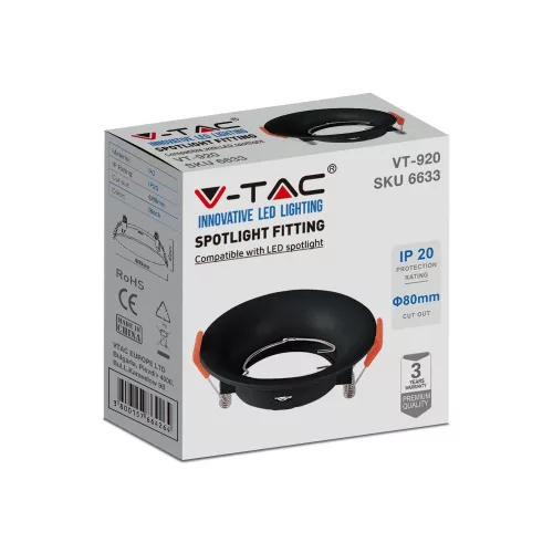 Mennyezeti lámpatest süllyesztett GU10 kerek fekete VT-920 V-TAC