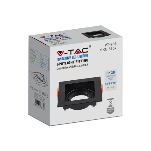 Mennyezeti lámpatest süllyesztett GU10 négyzet fekete VT-933 V-TAC