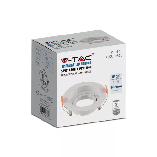 Mennyezeti lámpatest süllyesztett GU10 kerek fehér VT-934 V-TAC