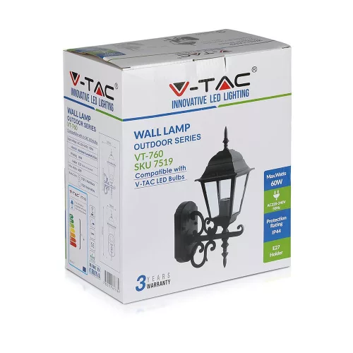 Kerti lámpa E27 Fali lámpa Kis matt fekete VT-760 V-TAC