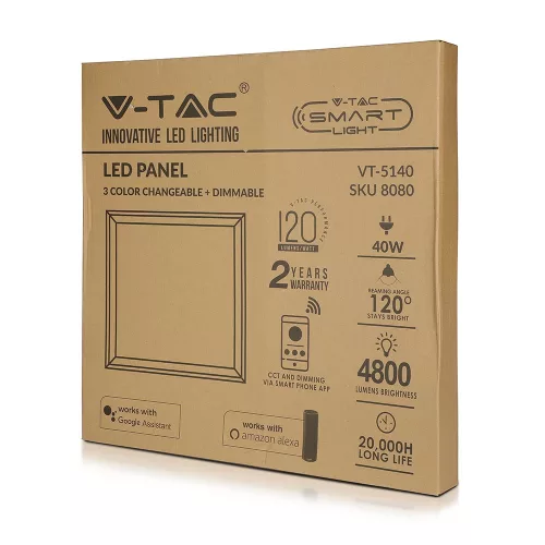 40 W-os CCT LED panel 60x60cm Kompatibilis az Alexa és a Google Home dimmelhető fehér VT-5140 V-TAC termékkel