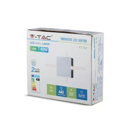 LED fali lámpa 4W 3000K IP65 4-Light White Square VT-704 V-TAC