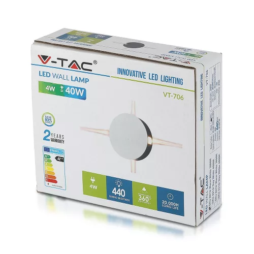 LED fali lámpa 4W 4000K IP65 4-Light White Kerek VT-706 V-TAC