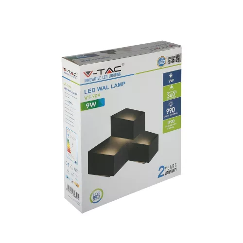 LED fali lámpa 9W 4000K IP20 Fekete VT-709 V-TAC