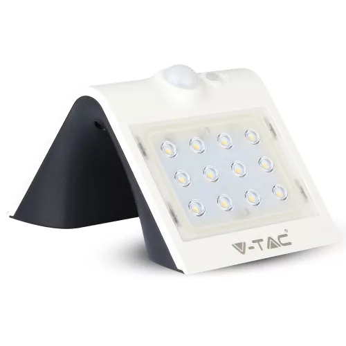LED 1,5W napelemes fali lámpa 4000K mozgásérzékelővel fehér + fekete VT-767-2 V-TAC