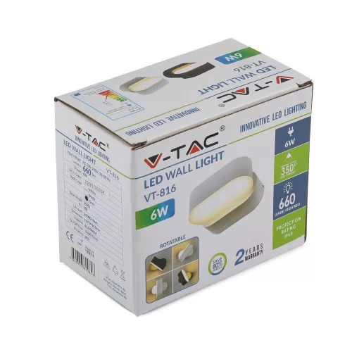 LED fali lámpa 6W 3000K IP65 350°-ban forgatható Egyszürke VT-816 V-TAC