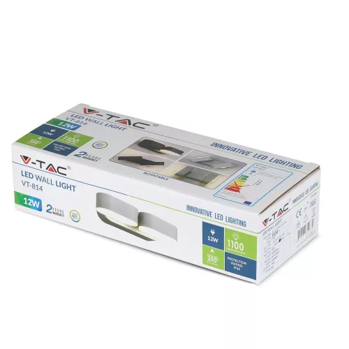 LED fali lámpa 12W 3000K IP65 350°-ban forgatható dupla fekete VT-814 V-TAC