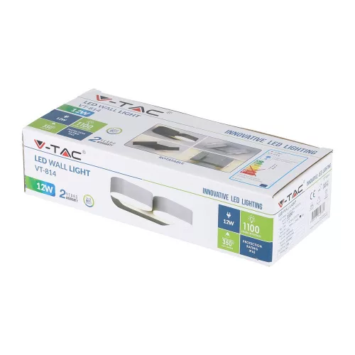 LED fali lámpa 12W 3000K IP65 350°-ban forgatható duplaszürke VT-814 V-TAC