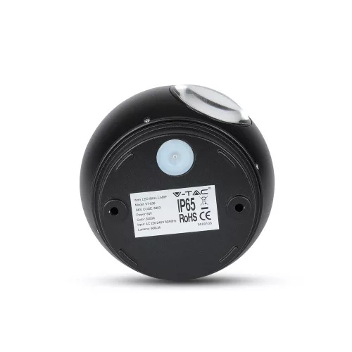 LED fali lámpa 6W 3000K IP65 felső/alsó gömb fekete VT-836 V-TAC