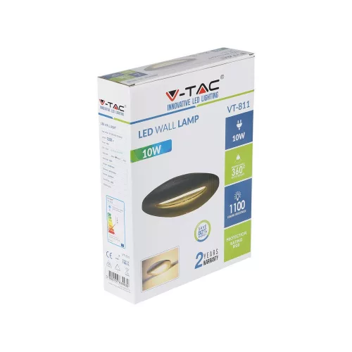 LED fali lámpa 10W 4000K IP65 ovális fekete VT-811 V-TAC