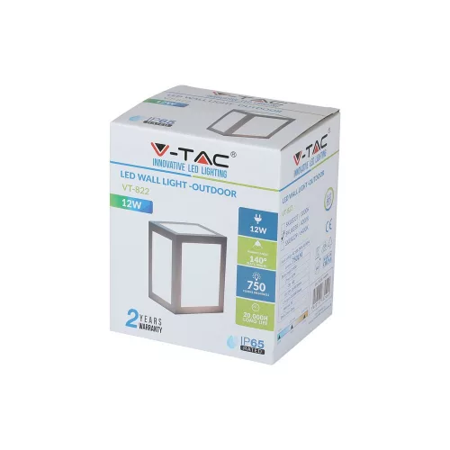 LED fali lámpa 12W 6400K IP65 Cube Grey VT-822 V-TAC