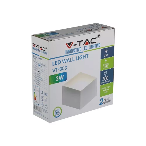 LED fali lámpa 3W 4000K IP20 Fehér VT-803 V-TAC