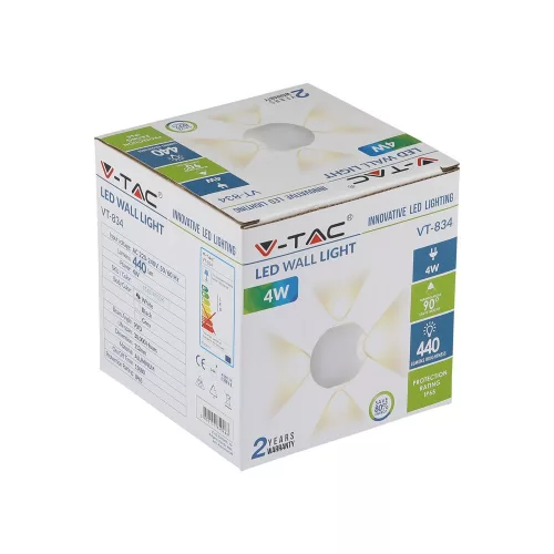 LED fali lámpa 4W 4000K IP65 4-Light Kerek Fehér VT-834 V-TAC