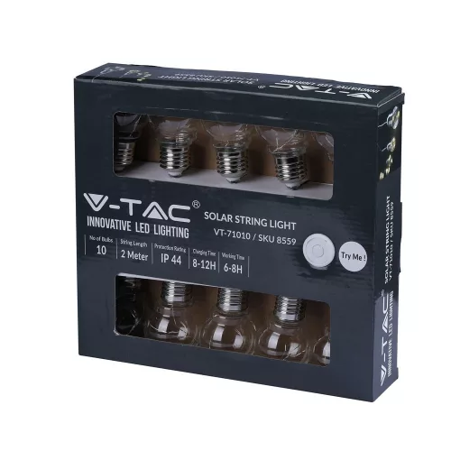 Solar Garden Girland dekoratív LED 10x10W 3000K IP54 VT-71010 V-TAC