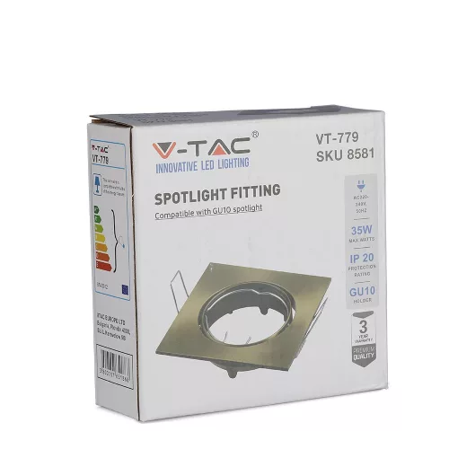 Süllyesztett mennyezeti lámpatest GU10 négyzet alakú arany VT-779 V-TAC