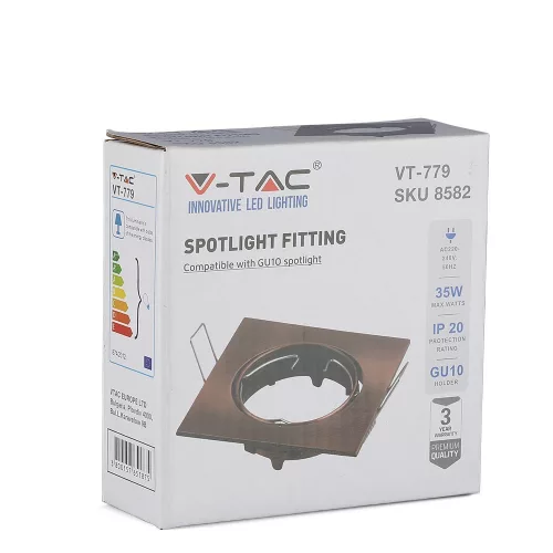 Süllyesztett mennyezeti lámpatest GU10 Négyzet barna VT-779 V-TAC