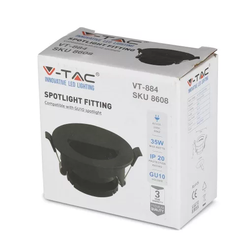 Mennyezeti lámpatest süllyesztett GU10 kerek fekete VT-884 V-TAC