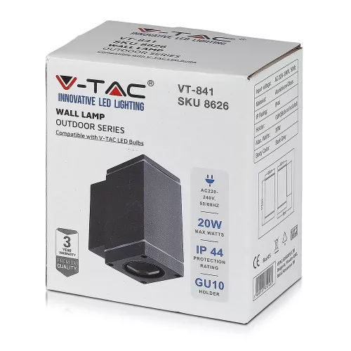 Kerti lámpa homlokzati lámpatest fali lámpa GU10 felső/alsó sötétszürke matt VT-841 V-TAC