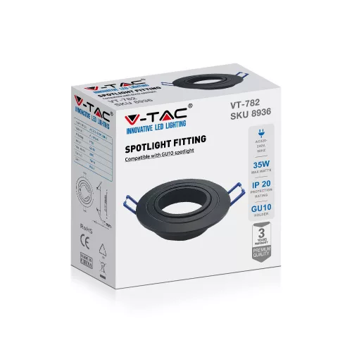 Mennyezeti lámpatest süllyesztett GU10 kerek fekete VT-782 V-TAC