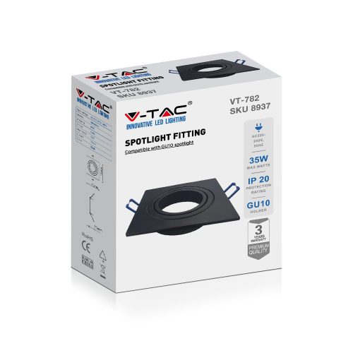 Mennyezeti lámpatest süllyesztett GU10 négyzet fekete VT-782 V-TAC