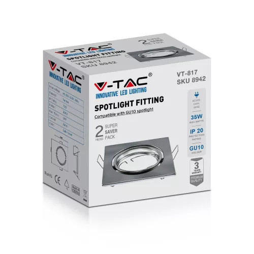 Süllyesztett mennyezeti lámpatest GU10 négyzet alakú szatén nikkel 2 db VT-817 V-TAC