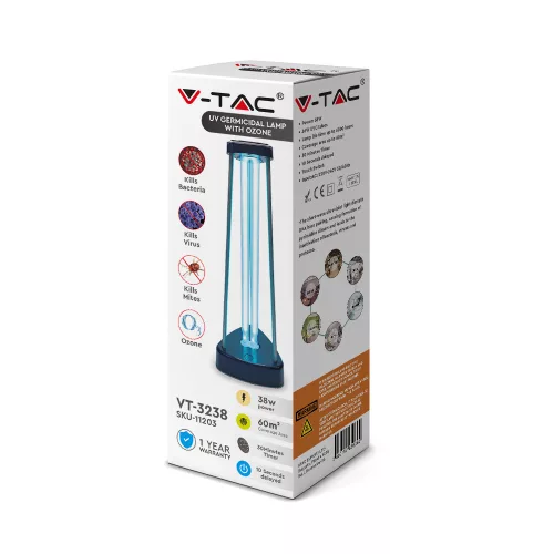 Vírusölő germicid lámpa 38W UVC Fekete VT-3238 V-TAC