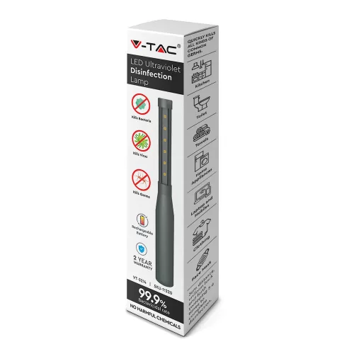 Vírusölő baktériumölő lámpa 14W LED hordozható UV Mini Fekete VT-3214 V-TAC