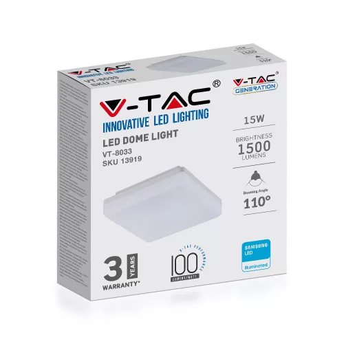 LED mennyezeti lámpa 15W 6500K 1500lm SAMSUNG CHIP Square VT-8033 V-TAC