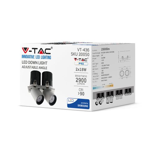 LED spot Süllyesztett lámpatest 36W 4000K mozgatható dupla SAMSUNG CHIP VT-436 V-TAC