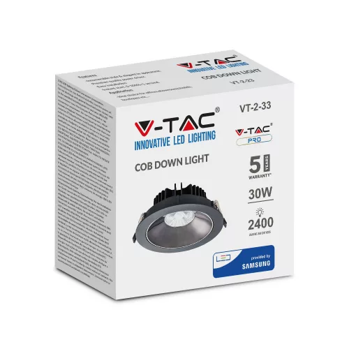 LED Spot süllyesztett lámpatest 30W 3000K dönthető COB SAMSUNG CHIP - 5 év garancia VT-2-33 V-TAC