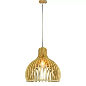   Függesztett lámpa E27 rögzítő fa ernyő króm bevonattal, kerek 35x45cm VT-3450 V-TAC