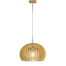   Függesztett lámpa E27 rögzítő fa ernyő króm bevonattal, kerek 33x22cm VT-3200 V-TAC