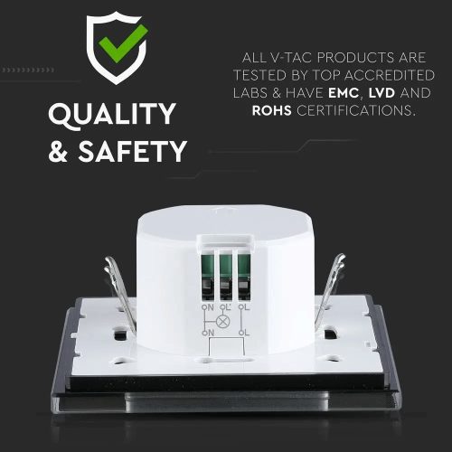 Mikrohullámú mozgásérzékelő 180° IP20 FEKETE Falra szerelhető, állítható V-TAC