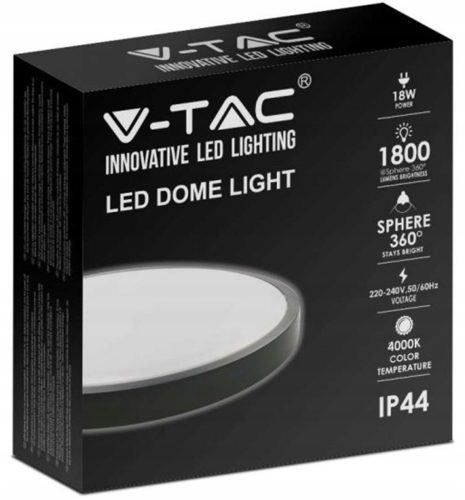 Mennyezeti LED fürdőszobai panellámpa 18W 1800lm 4000K IP44 23cm kerek fekete